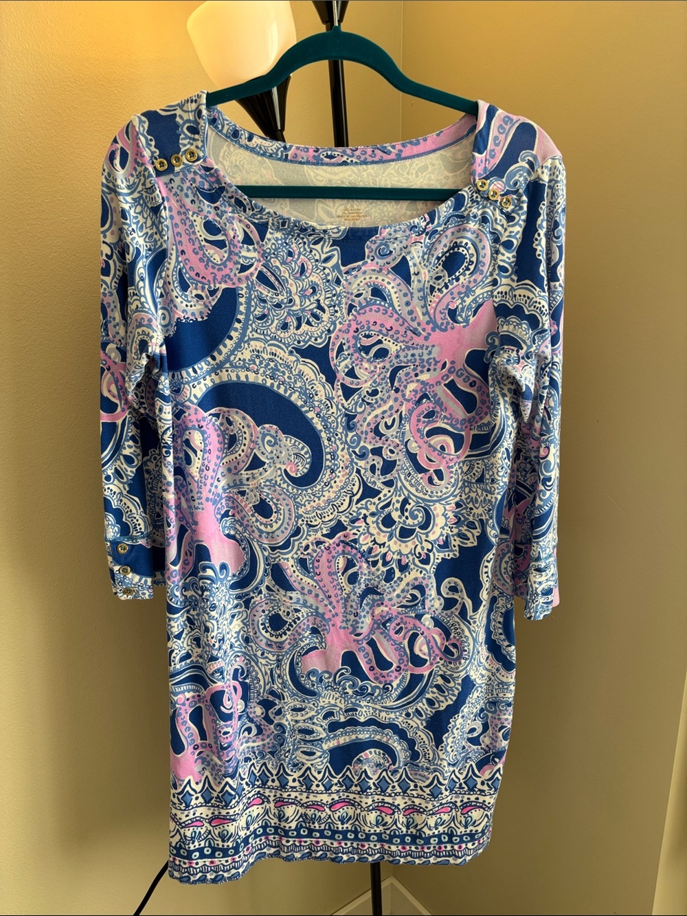 Lilly Pulitzer Blue and Purple/Pink Paisley Octopus Stretch Dress